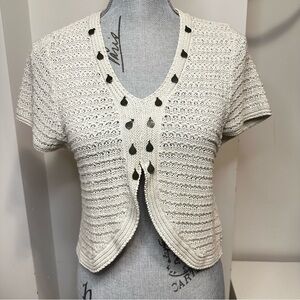 Tribal Knit Short Sleeve Cardigan Sweater with Teardrop Accents – Size M